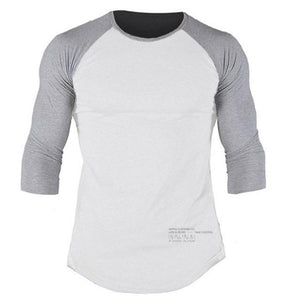 Men Gym Fitness T-shirt Cotton Shawl Sleeve Shirts Bodybuilding Slim Fit Workout Patchwork Casual Skinny Tee Tops Male Clothing