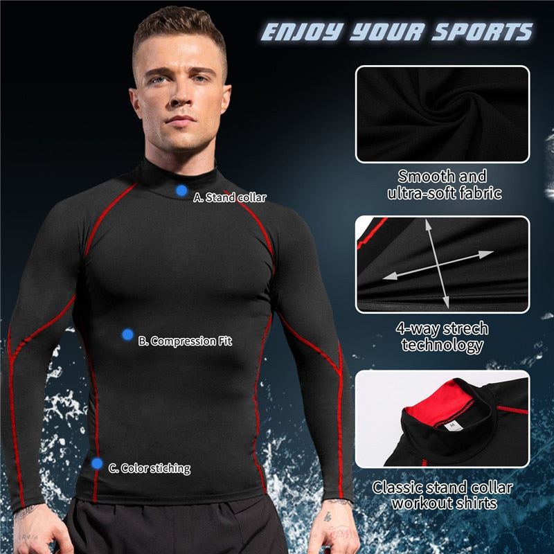 Men Autumn Bodybuilding Sport T-shirt Quick Dry Running Casual Shirt Long Sleeve Compression Top Gym Sportwear Tight Rashgard