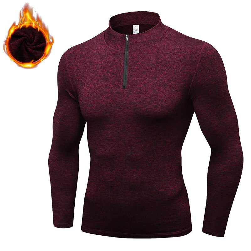 Lovmove Plus Velvet Zipper Base Long Sleeve Spandex Yoga Top Man Workout Fittness Shirts Bodybuilding Jersey Running Clothing