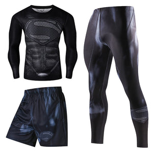 Men Sportswear Superhero Compression Sport Suits Quick Dry Clothes Sports Joggers Training Gym Fitness Tracksuits Running Set