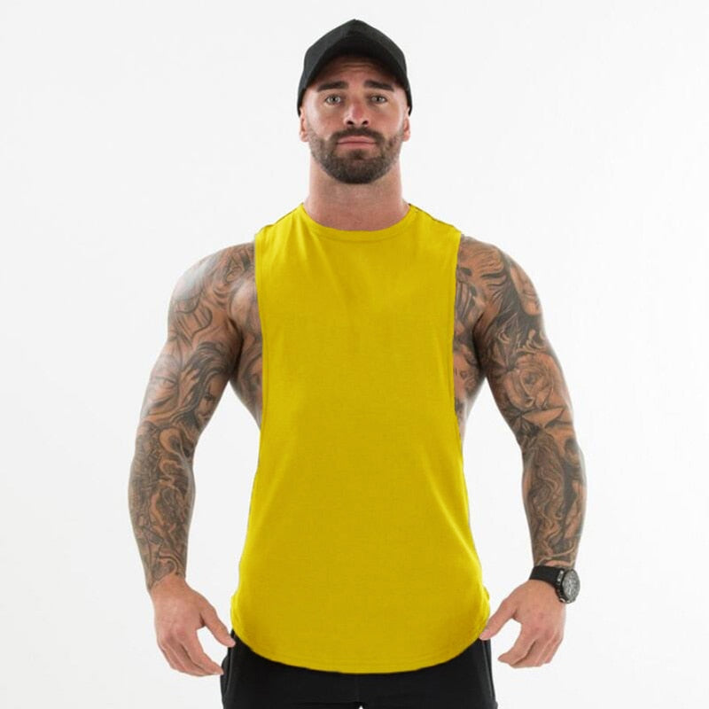 Plain Bodybuilding Clothing Fitness Mens Flow Cut Off T-shirts Dropped Armholes Gym Tank Tops Workout Sleeveless Vest Tanktop