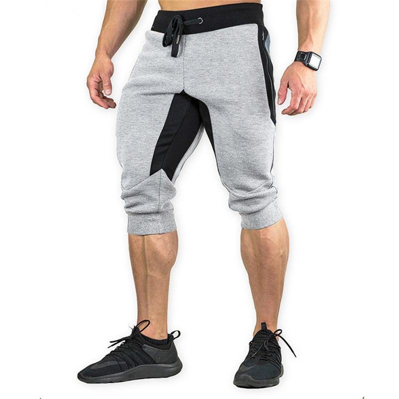 GITF Men&#39;s Sports Gym Athletic Shorts Middle trousers elastic band zipper pocket sports man middle soft cotton blend Running