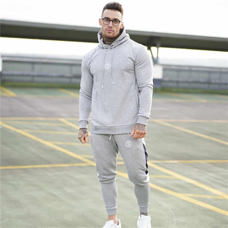 Running sports track suit men&#39;s sportswear suit sweatshirt + sports pants gym fitness hoodie pants suit jogging clothing