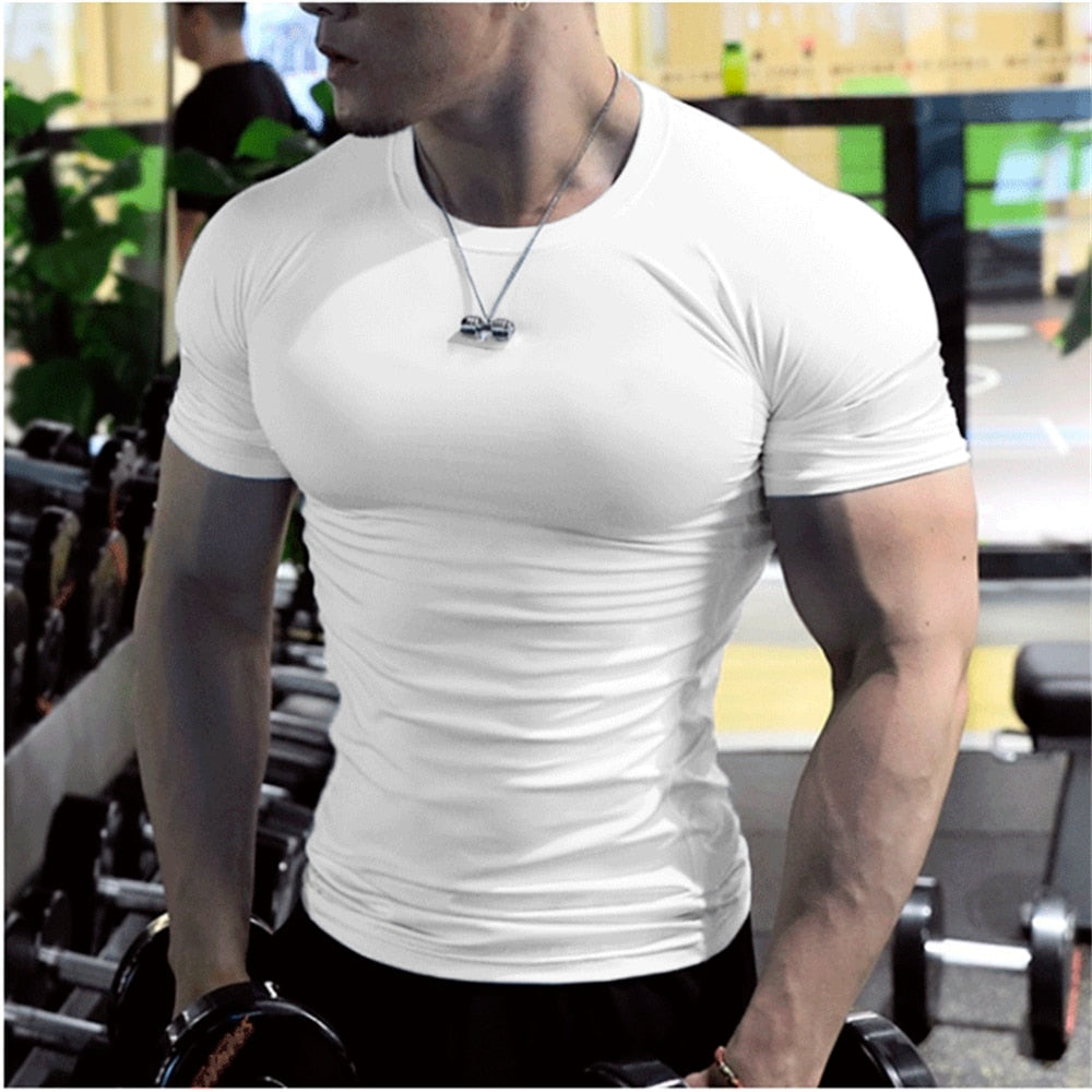 Men&#39;s Summer Short Sleeve Fitness T Shirt Running Sport Gym Muscle T-shirts Oversized Workout Casual High Quality Tops Clothing