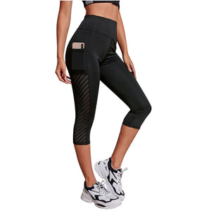 Sport Shorts cropped pants Female Fitness Nudity High Waist Hip Lift Running Yoga Side Pockets Tights Quick Dry Gym Sportswear