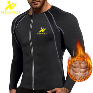 NINGMI Men Slimming Home Gym Shirts Jacket with Long Sleeve Fitness Tights Weight Loss Neoprene Sauna Waist Trainer Body Shapers