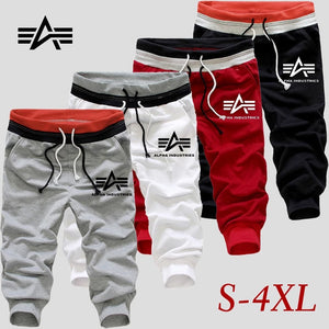 Men&#39;s Summer Sweatpants 3/4 Casual Gym Fitness Double Rope Cropped Trousers Workout Track Pants Male Joggers Tracksuit Bottoms