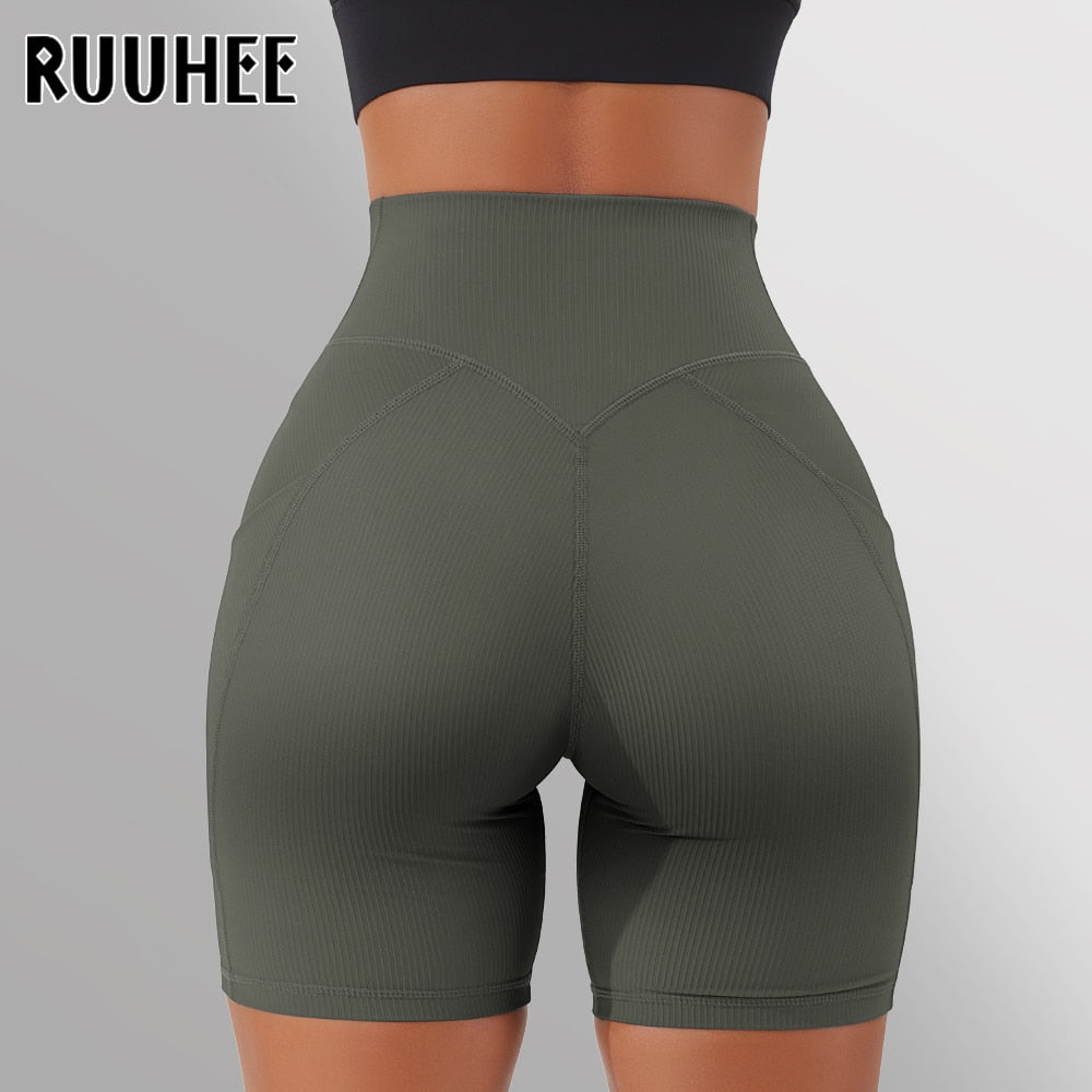 RUUHEE Leggings Women High Waist Yoga Sport Shorts Biker Shorts Women Sports Leggings For Fitness Cross Waist Pocket Yoga Pant