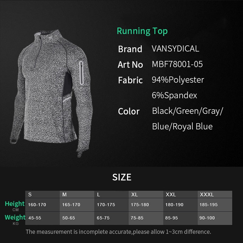 Running Shirt Men Zipper Pullover Madarin Collar Long Sleeve with Pocket Sports Active Wear for Gym Clothing Workout Shirt Male