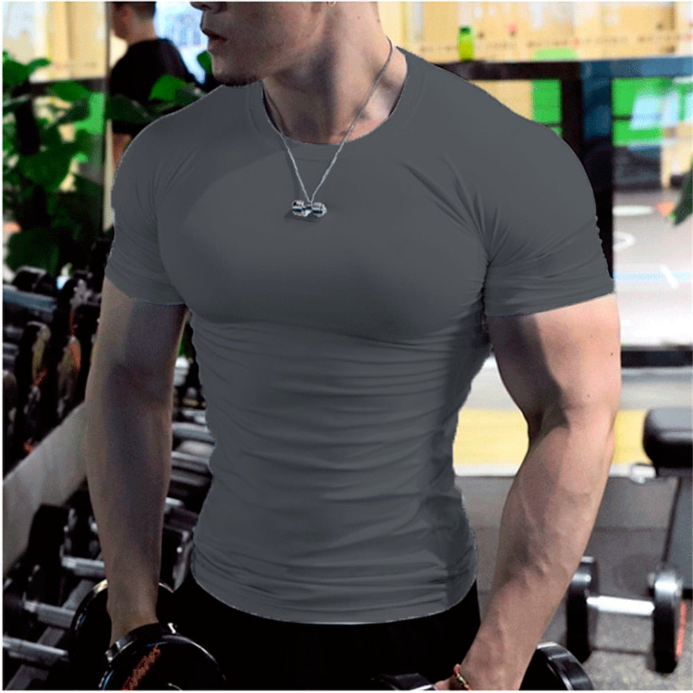 Men&#39;s Summer Short Sleeve Fitness T Shirt Running Sport Gym Muscle T-shirts Oversized Workout Casual High Quality Tops Clothing