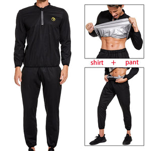 LAZAWG Sauna Suit for Men Sweat Leggings Pants Weight Loss Set Jacket Workout Slimming Top Trousers Body Shaper Fat Burner Gym