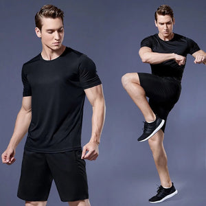 Quick-drying Men Running Shirts Fitness Compression Gym Polyester Sports T-shirt Black 2022 Workout Training Muscle Fit Clothing