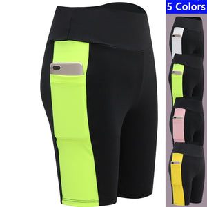 2022 Sports Pants Tight Running Shorts Yoga Cycling Pants Women's Sports Five Pants High Waist High Stretch Shorts Pocket Phone