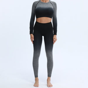 Nepoagym Women New Ombre Long Sleeve Cropped Top Compression Workout Shirts Soft Yoga Tops for Sport Fitness