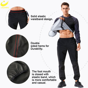 LAZAWG Mens Sauna Set Sweat Suit Weight Loss Top Pant Slimming Jacket Trousers Workout Leggings Shirt Body Shaper Fat Burner Gym