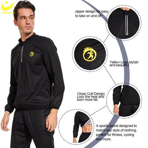 LAZAWG Sauna Suit for Men Sweat Leggings Pants Weight Loss Set Jacket Workout Slimming Top Trousers Body Shaper Fat Burner Gym