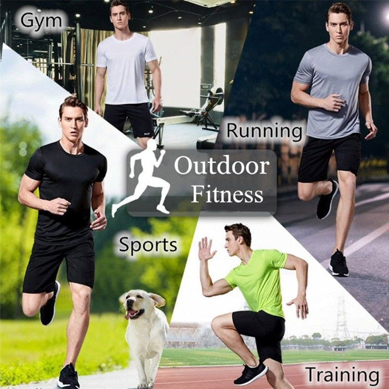 Quick-drying Men Running Shirts Fitness Compression Gym Polyester Sports T-shirt Black 2022 Workout Training Muscle Fit Clothing