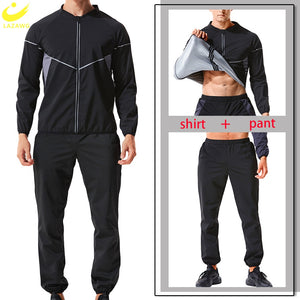 LAZAWG Mens Sauna Set Sweat Suit Weight Loss Top Pant Slimming Jacket Trousers Workout Leggings Shirt Body Shaper Fat Burner Gym