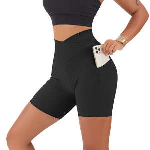 RUUHEE Leggings Women High Waist Yoga Sport Shorts Biker Shorts Women Sports Leggings For Fitness Cross Waist Pocket Yoga Pant