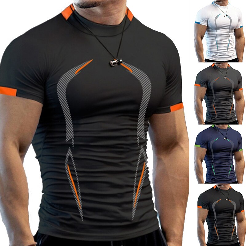 Men Running Compression T-shirt Short Sleeve Sport Tees Gym Fitness Tops Male Jogging Tracksuit Quick Drying Athletic Shirt Tops