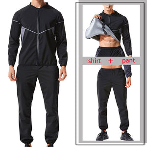 LAZAWG Mens Sauna Set Sweat Suit Weight Loss Top Pant Slimming Jacket Trousers Workout Leggings Shirt Body Shaper Fat Burner Gym