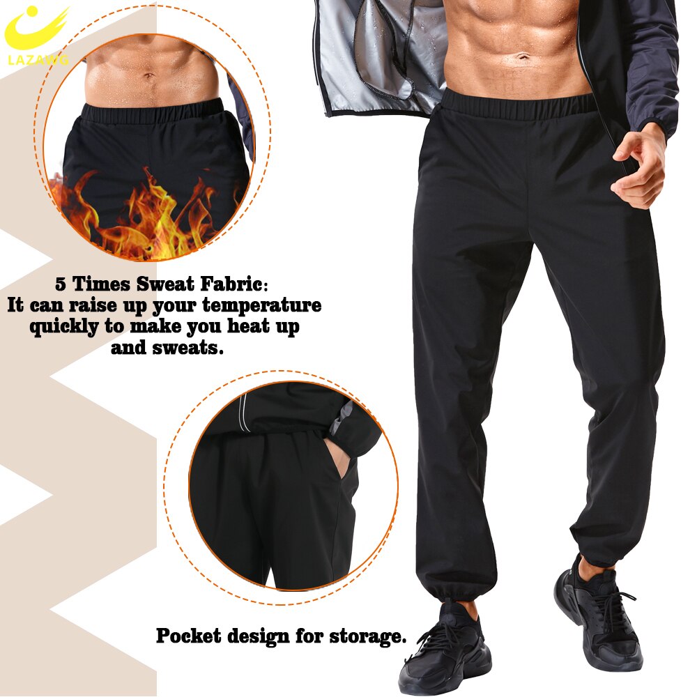 LAZAWG Mens Sauna Set Sweat Suit Weight Loss Top Pant Slimming Jacket Trousers Workout Leggings Shirt Body Shaper Fat Burner Gym