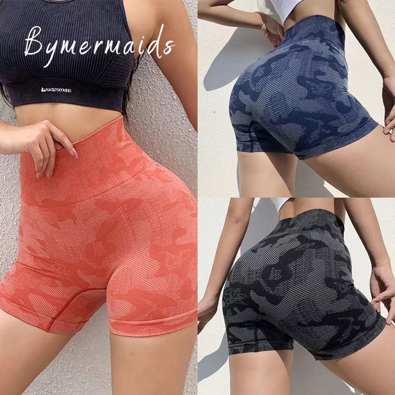 Bymermaids Gym Yoga Shorts Seamless High Waist Women&#39;s Shorts Camouflage Sweatpants Fitness Leggings Cycling Shorts Safety Pants